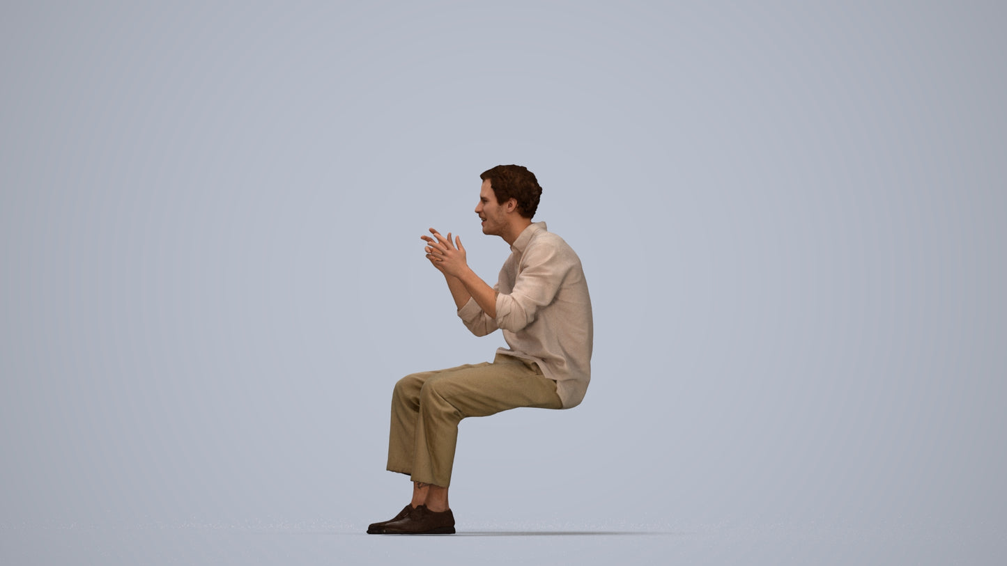 3D scanned man sitting casual, photorealistic archviz people for Enscape and SketchUp, top-down view render