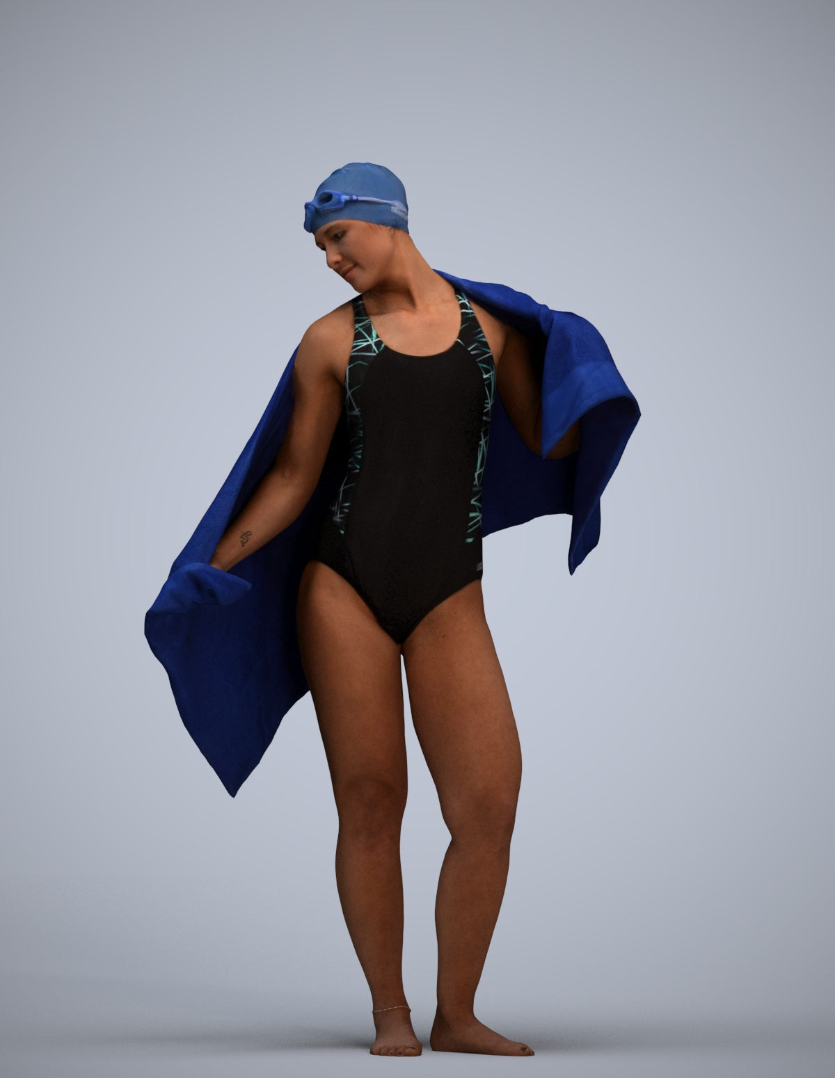 scanned 3D woman pool, photogrammetry people for Enscape and V-Ray