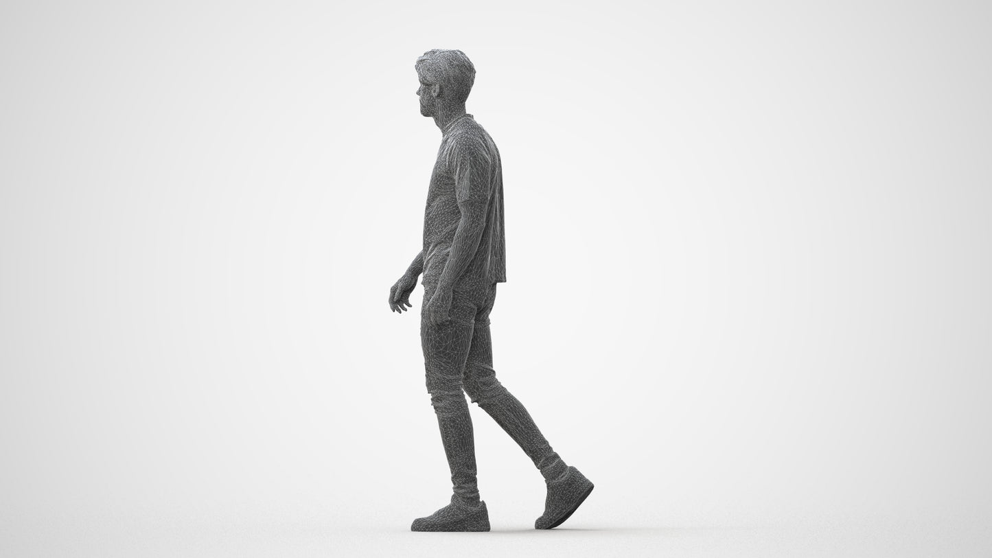 photogrammetry 3D man casual walking, realistic human model archviz FBX, square thumbnail