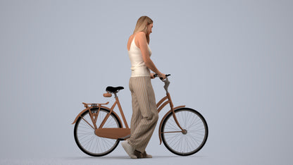 realistic 3D people woman casual cycling, render-ready for V-Ray and Corona, FBX OBJ, side view render