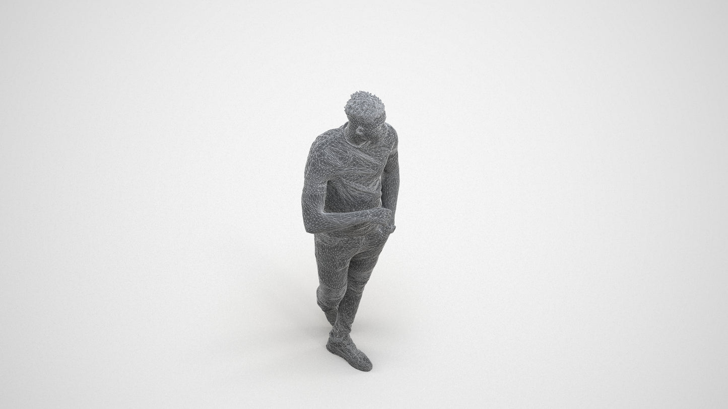 scanned 3D man casual standing, photogrammetry people for Enscape and V-Ray, wireframe three-quarter view