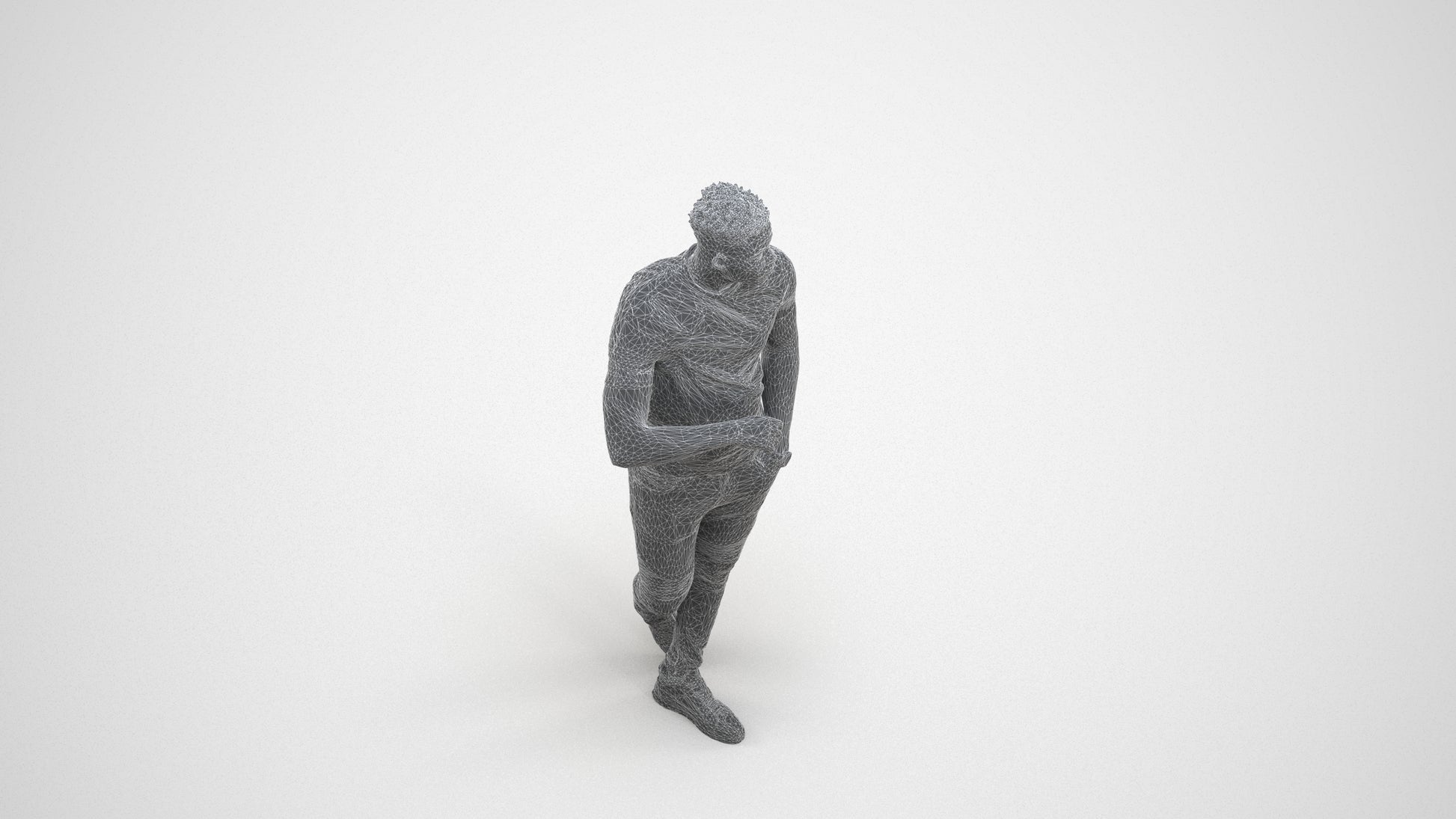 scanned 3D man casual standing, photogrammetry people for Enscape and V-Ray, wireframe three-quarter view