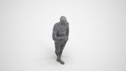 scanned 3D man casual standing, photogrammetry people for Enscape and V-Ray, wireframe three-quarter view