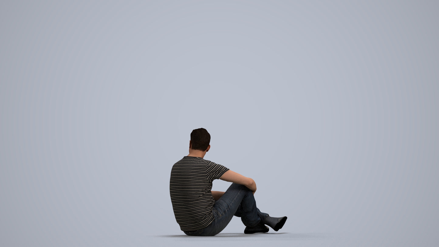 3D people model man casual sitting, scanned human for 3ds Max rendering, front view render
