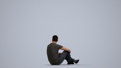 3D people model man casual sitting, scanned human for 3ds Max rendering, front view render