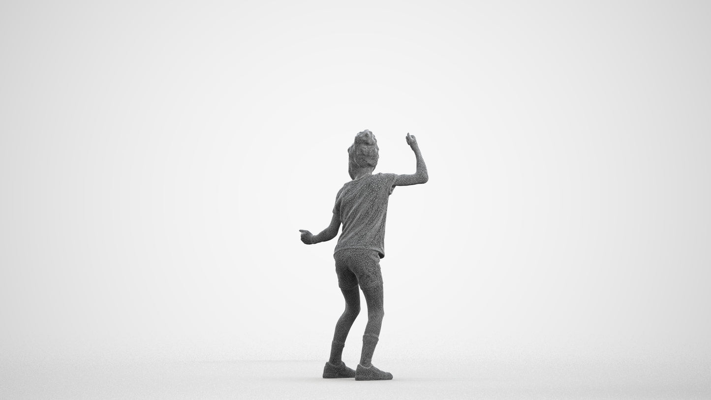 realistic 3D girl casual kids, scanned archviz people for Blender and 3ds Max, wireframe front view