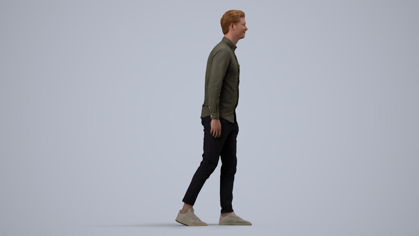 realistic 3D human man casual walking, archviz people FBX OBJ for Blender, side view render