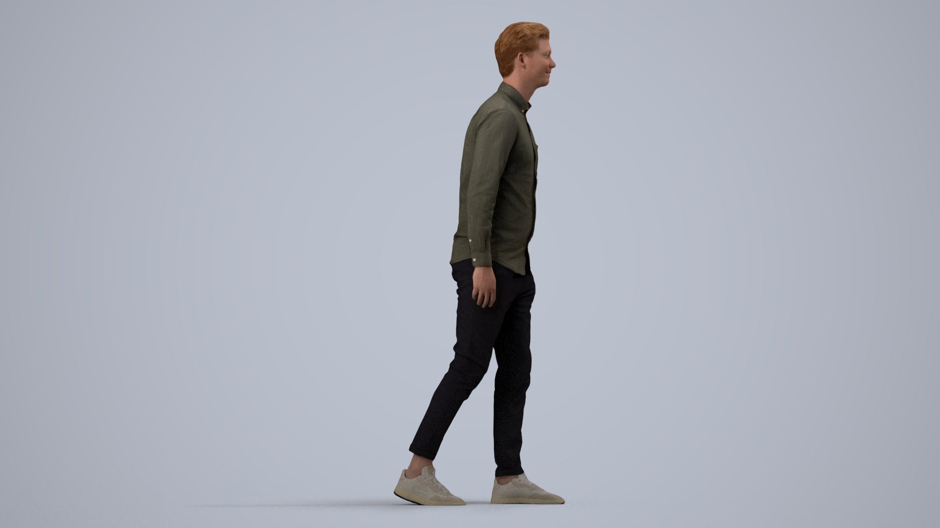 realistic 3D human man casual walking, archviz people FBX OBJ for Blender, side view render