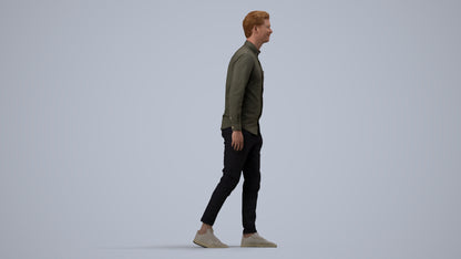 realistic 3D human man casual walking, archviz people FBX OBJ for Blender, side view render