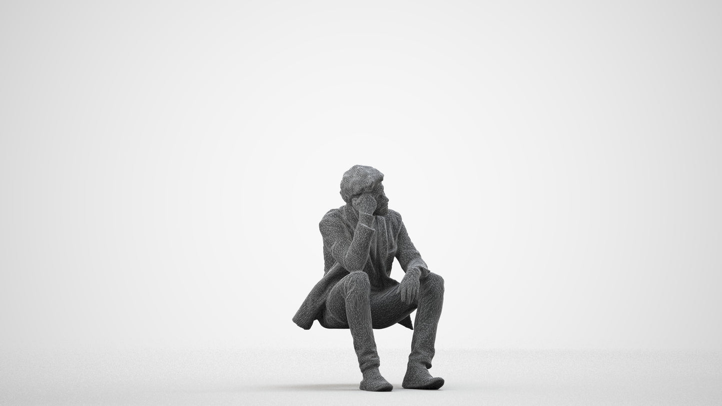 3D human model man casual business, photogrammetry scanned person for archviz, wireframe side view