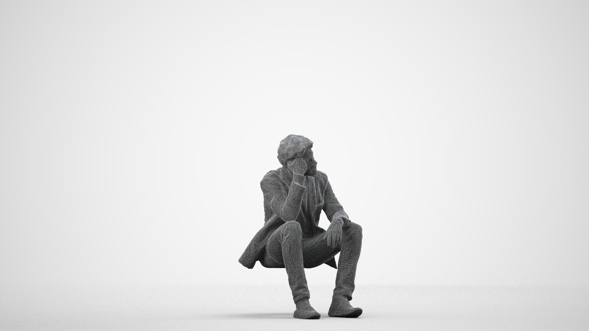 3D human model man casual business, photogrammetry scanned person for archviz, wireframe side view