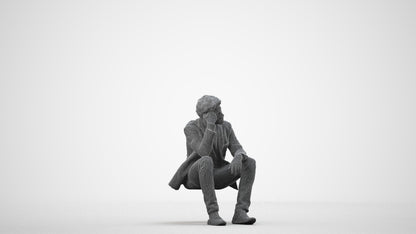 3D human model man casual business, photogrammetry scanned person for archviz, wireframe side view