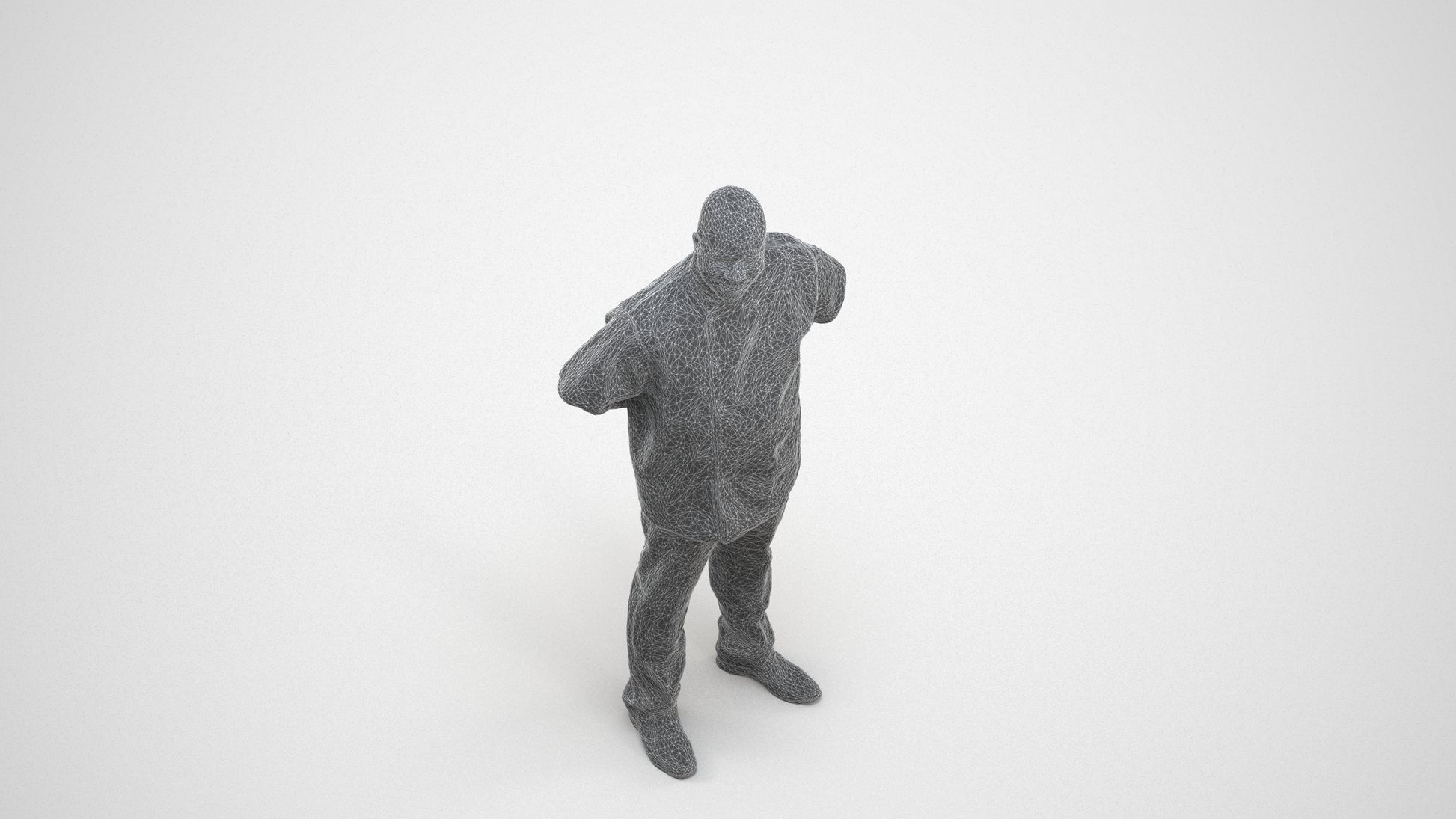 scanned 3D man hospitality, photogrammetry people for Enscape and V-Ray, wireframe three-quarter view
