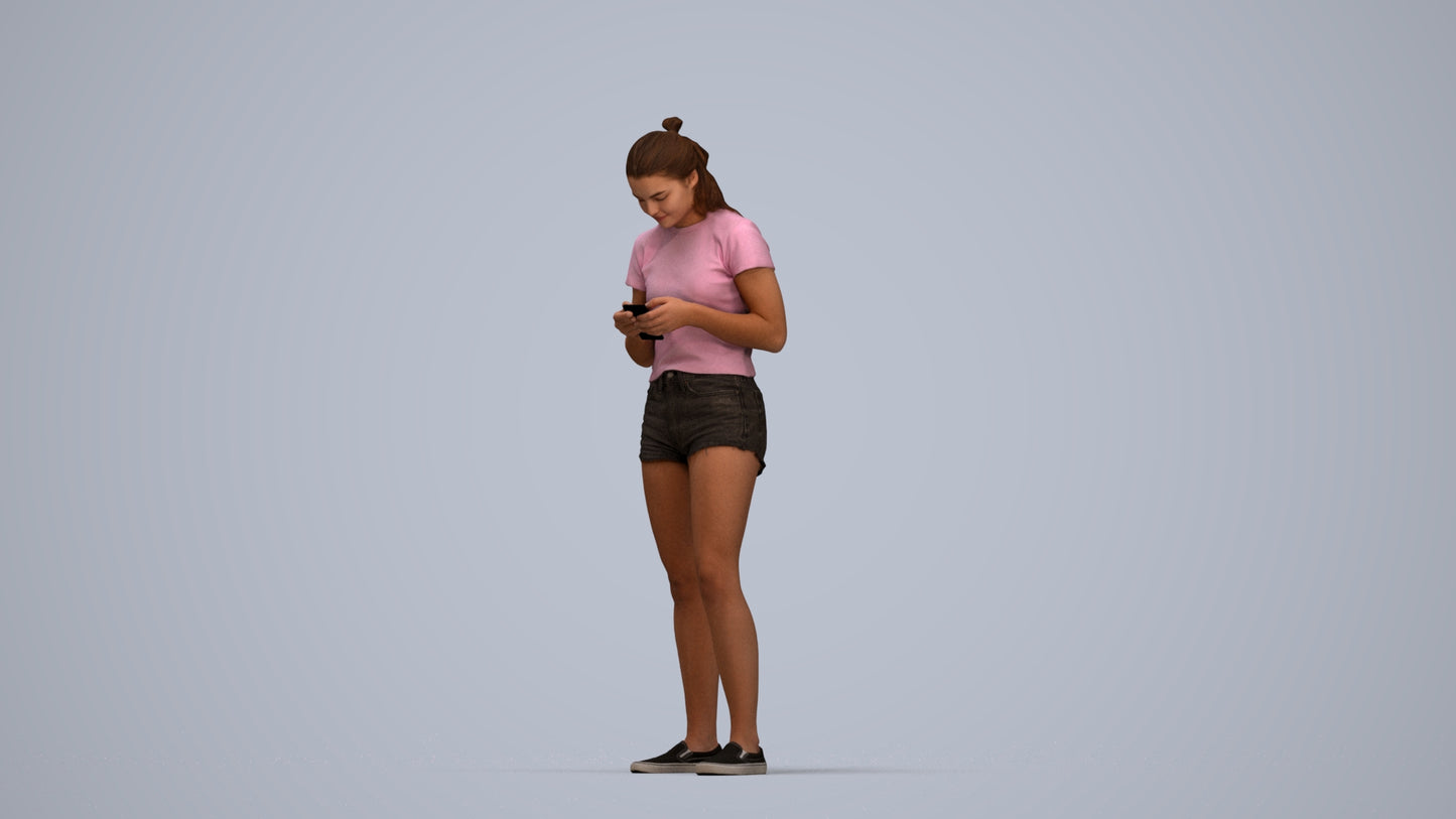 3D people model girl casual standing, scanned human for 3ds Max rendering, top-down view render