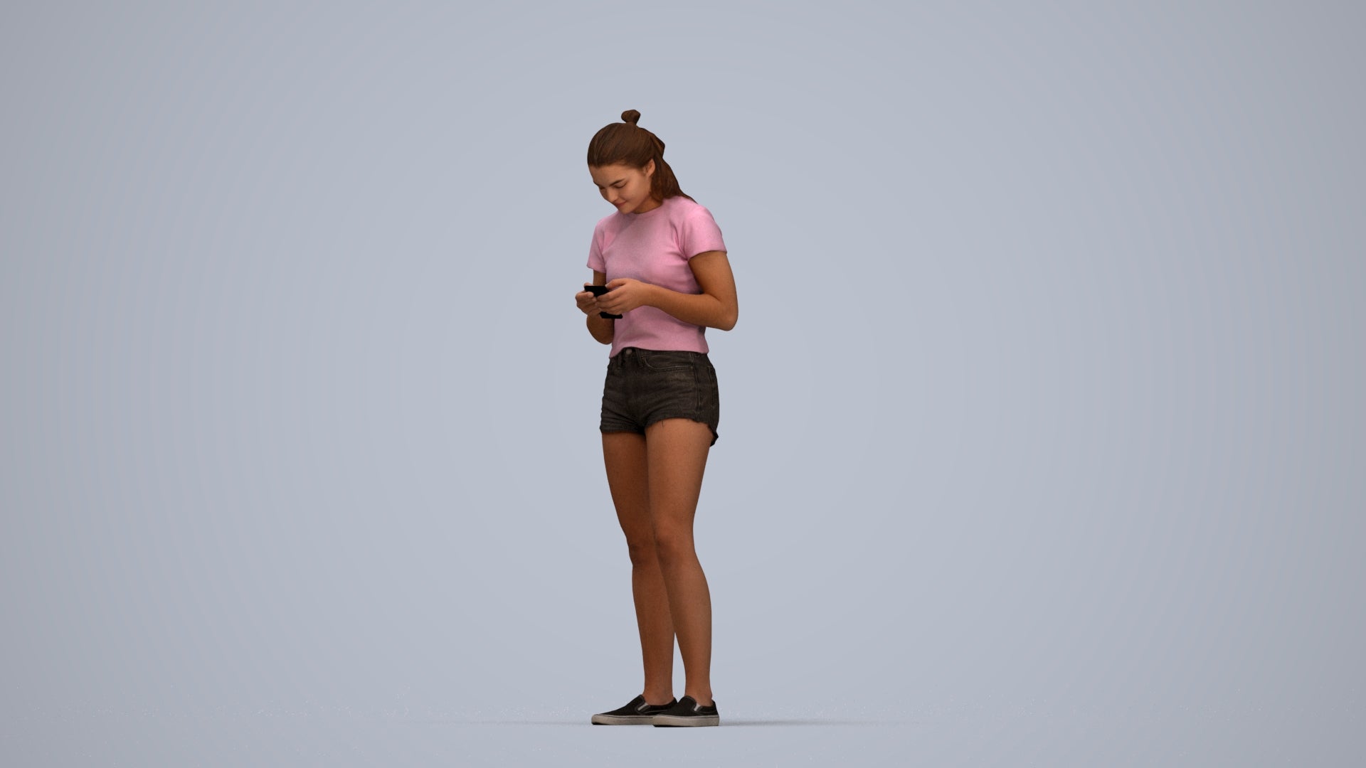 3D people model girl casual standing, scanned human for 3ds Max rendering, top-down view render