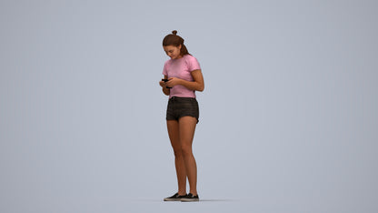 3D people model girl casual standing, scanned human for 3ds Max rendering, top-down view render