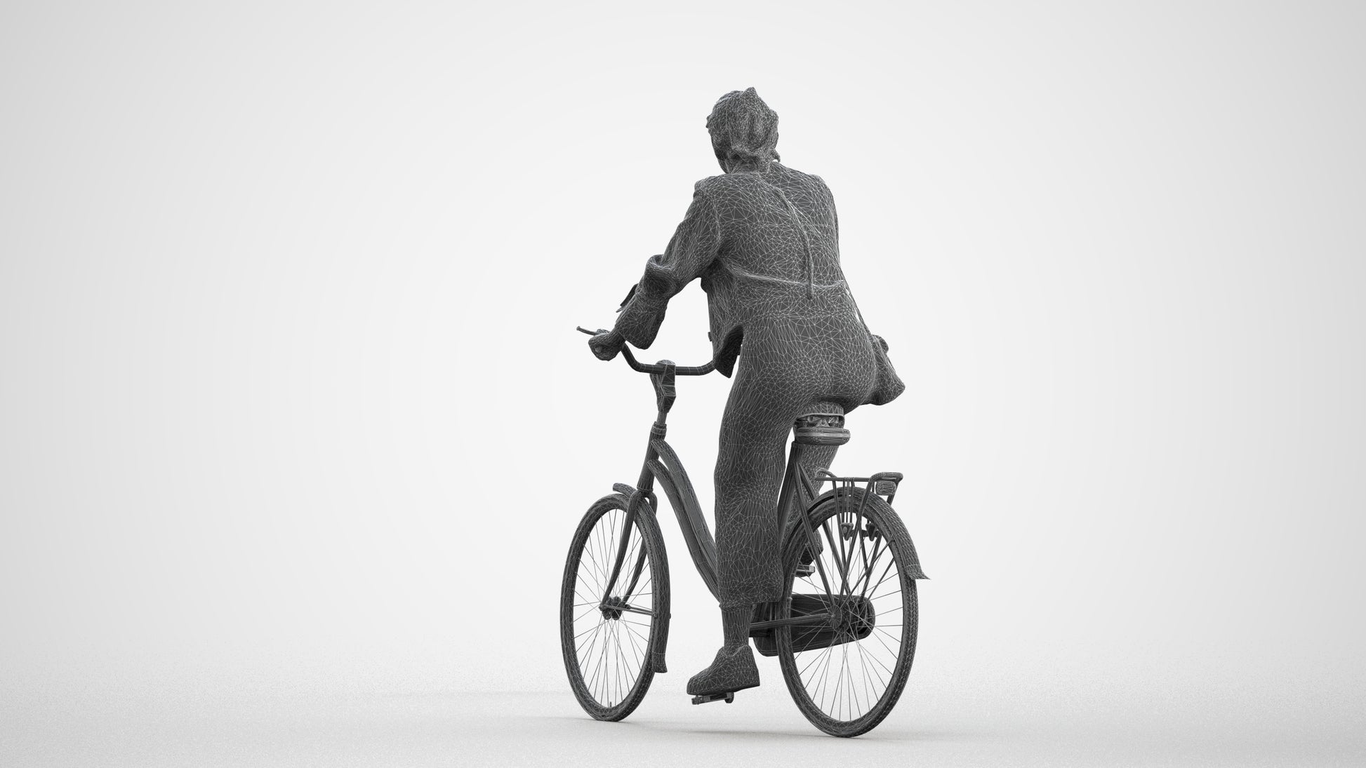 3D people model woman casual cycling, scanned human for 3ds Max rendering, wireframe front view