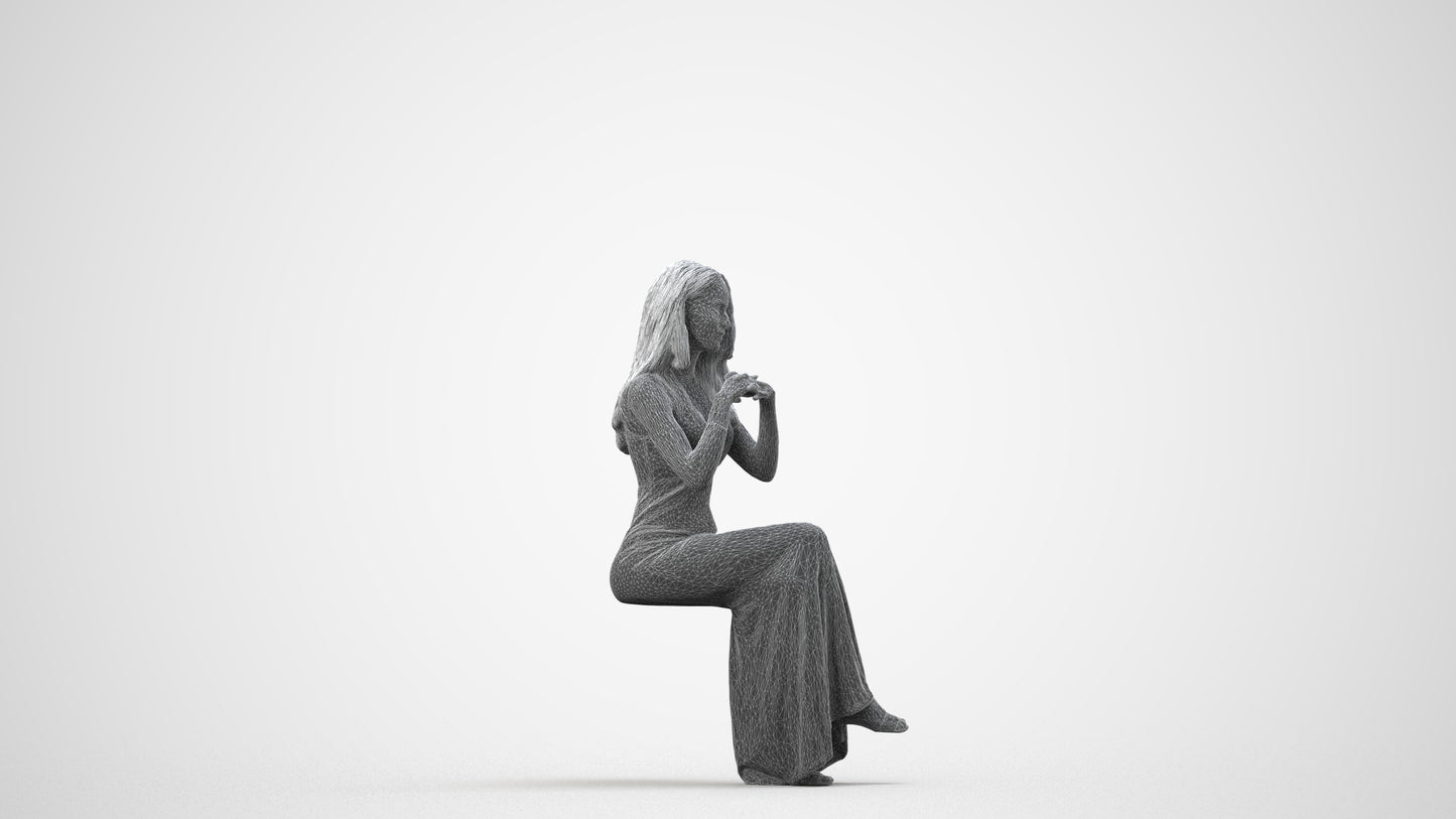 scanned 3D woman business formal, photogrammetry people for Enscape and V-Ray, wireframe side view