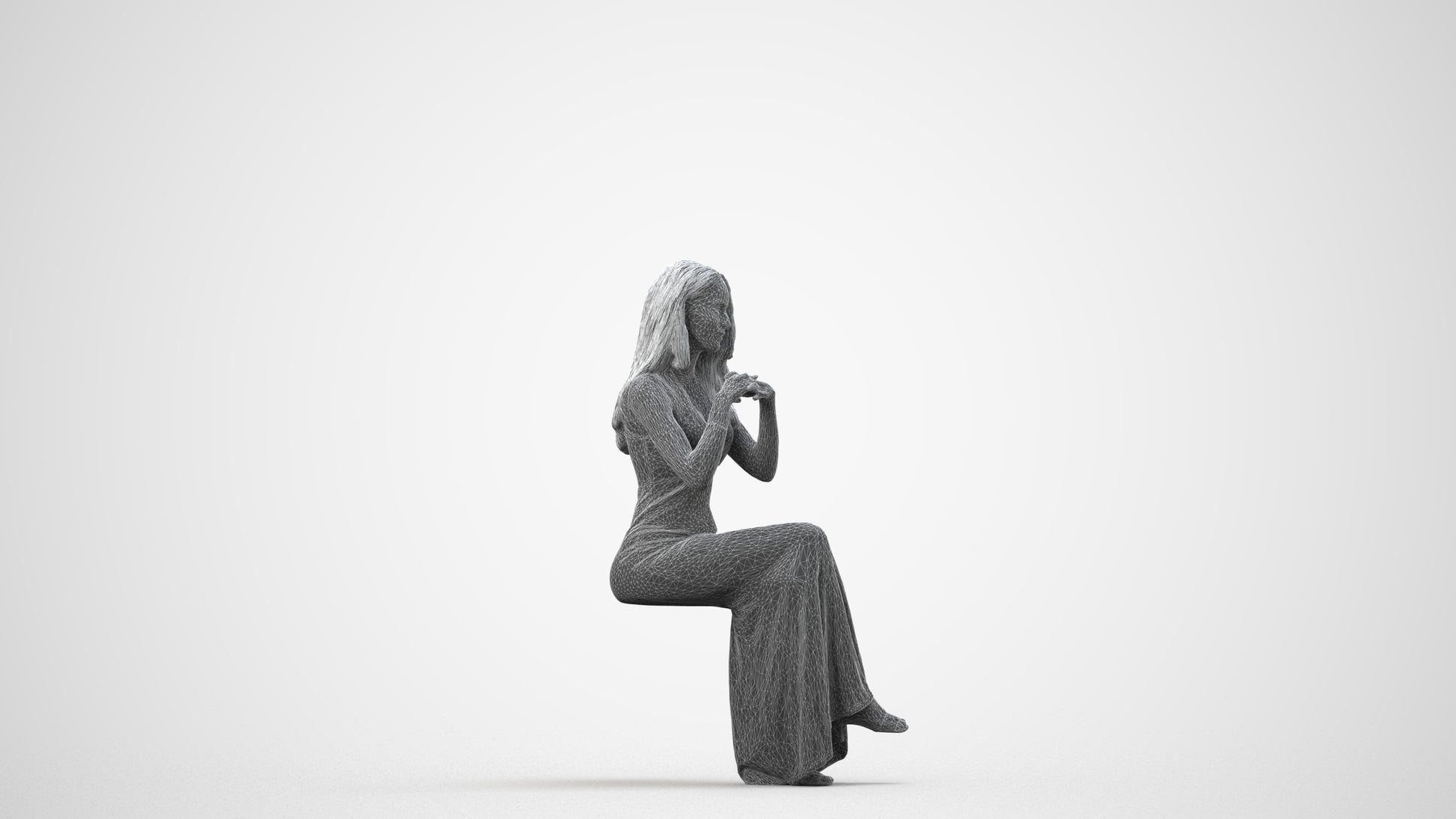 scanned 3D woman business formal, photogrammetry people for Enscape and V-Ray, wireframe side view