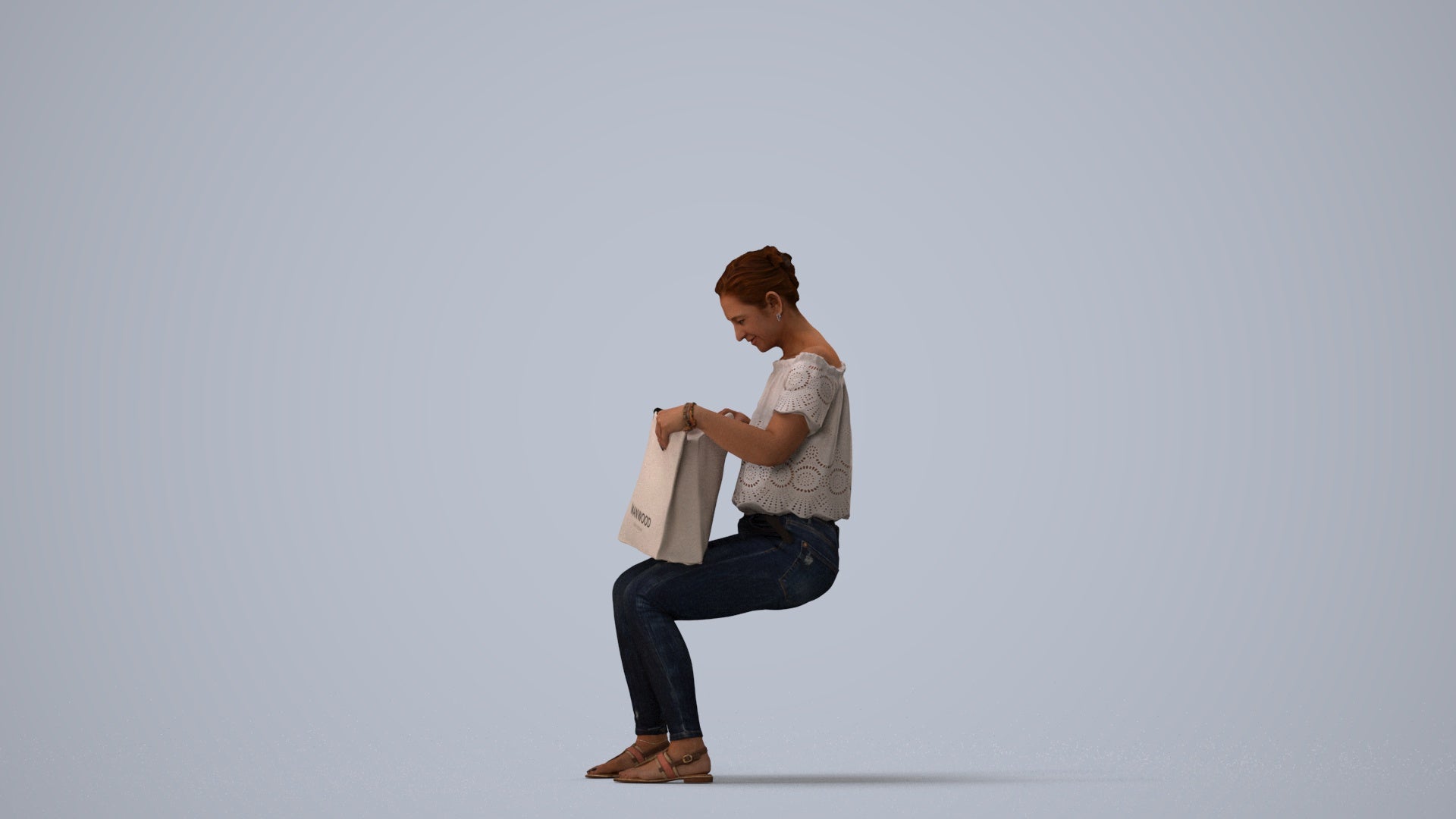 realistic 3D people woman business shopping, render-ready for V-Ray and Corona, FBX OBJ, three-quarter view render