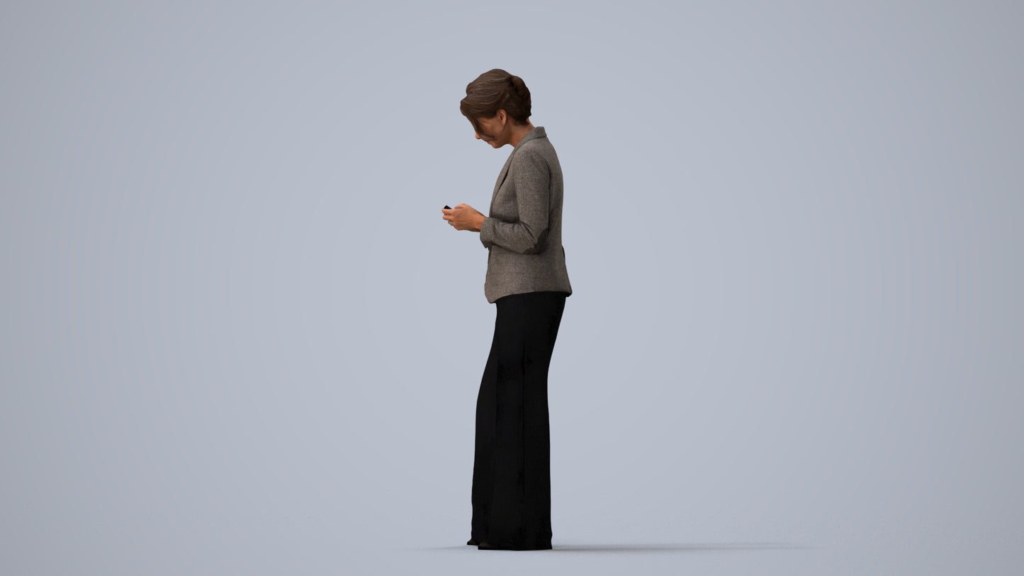realistic 3D woman business, scanned archviz people for Blender and 3ds Max, three-quarter view render