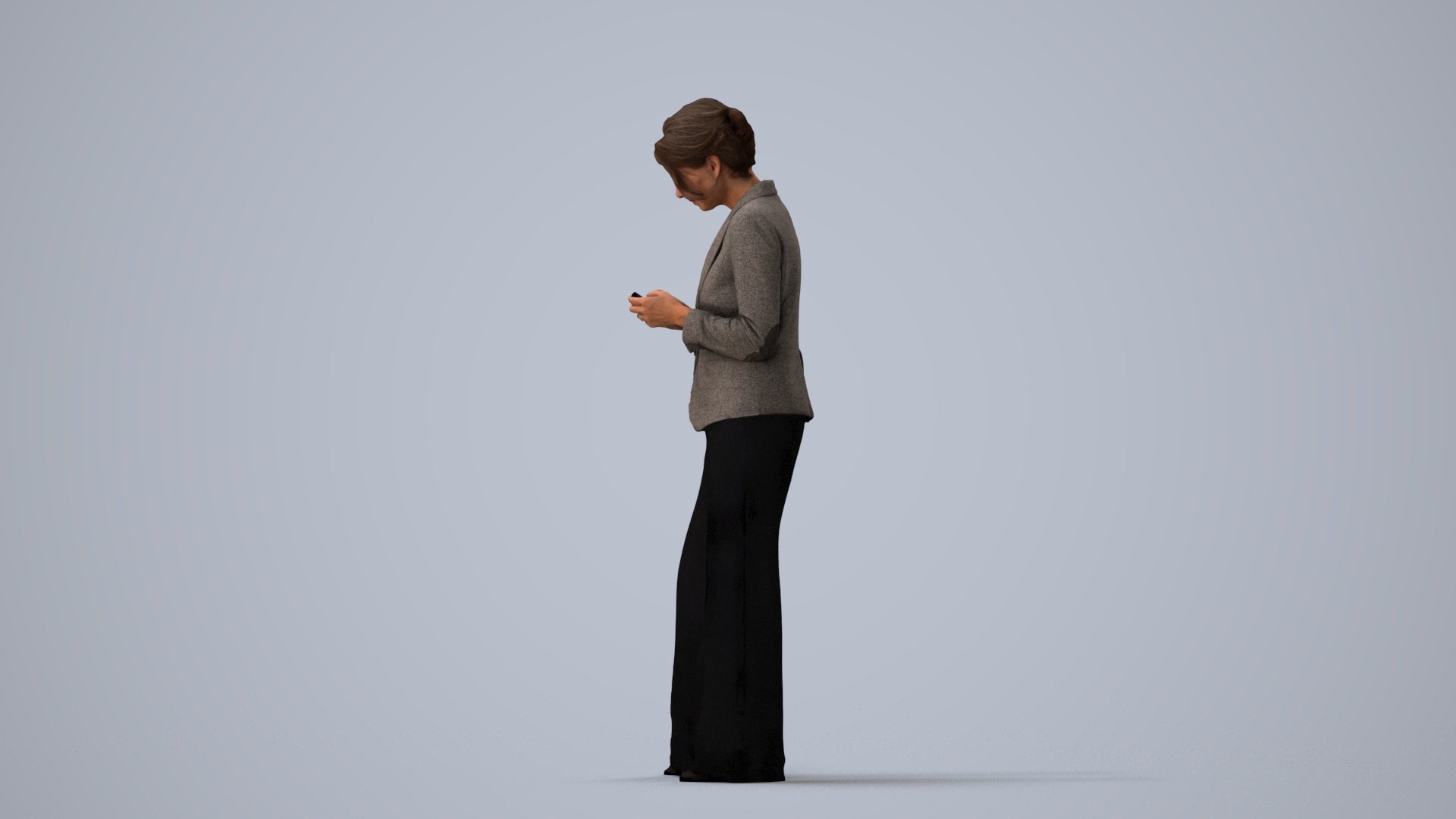 realistic 3D woman business, scanned archviz people for Blender and 3ds Max, three-quarter view render