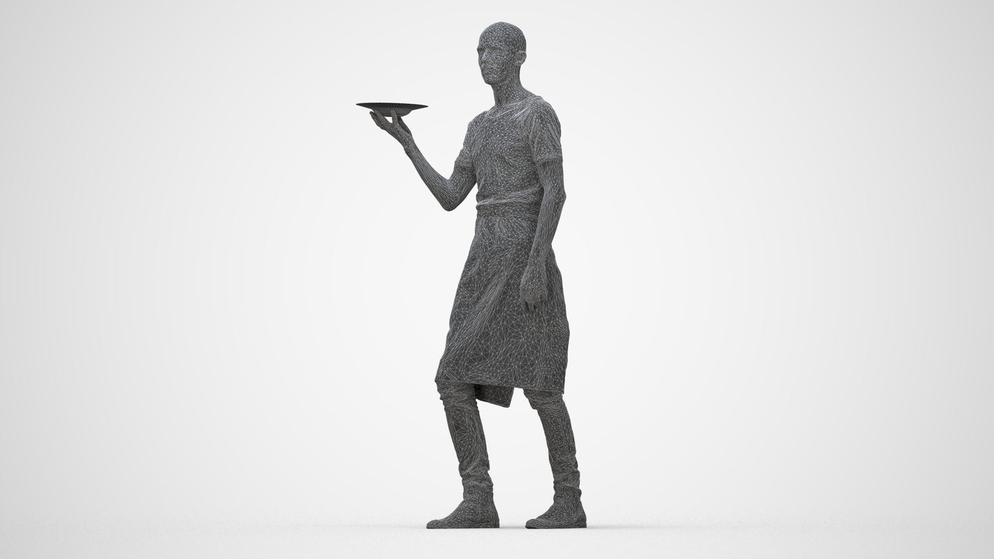 realistic 3D human man hospitality, archviz people FBX OBJ for Blender, wireframe back view