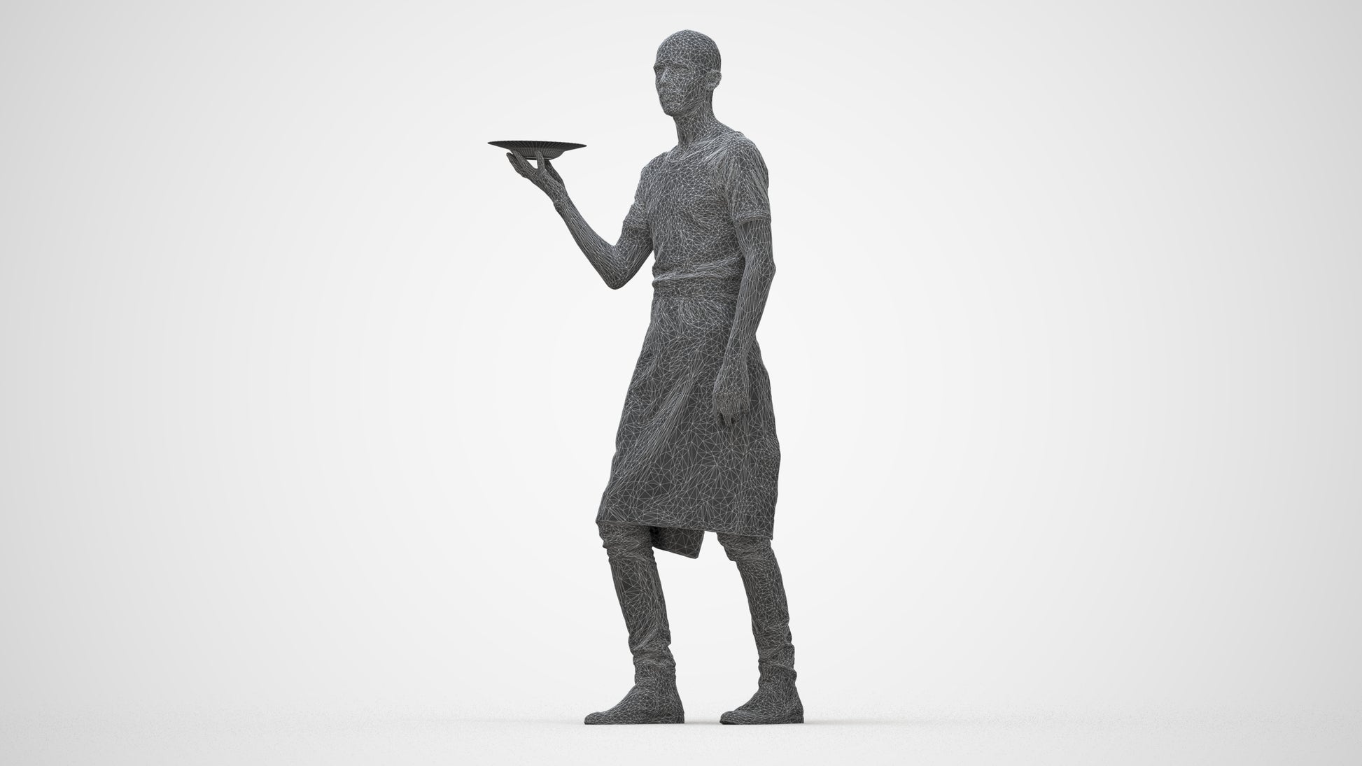 realistic 3D human man hospitality, archviz people FBX OBJ for Blender, wireframe back view