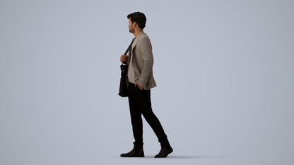 photogrammetry 3D man business standing, realistic human model archviz FBX, three-quarter view render