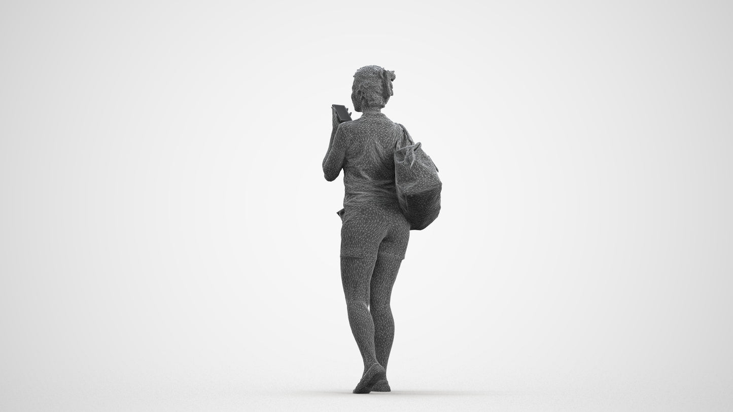 scanned 3D woman casual walking, photogrammetry people for Enscape and V-Ray, wireframe front view