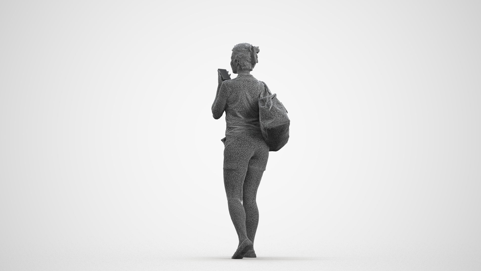 scanned 3D woman casual walking, photogrammetry people for Enscape and V-Ray, wireframe front view