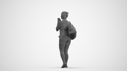 scanned 3D woman casual walking, photogrammetry people for Enscape and V-Ray, wireframe front view