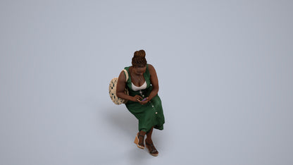 realistic 3D woman casual sitting, scanned archviz people for Blender and 3ds Max, back view render