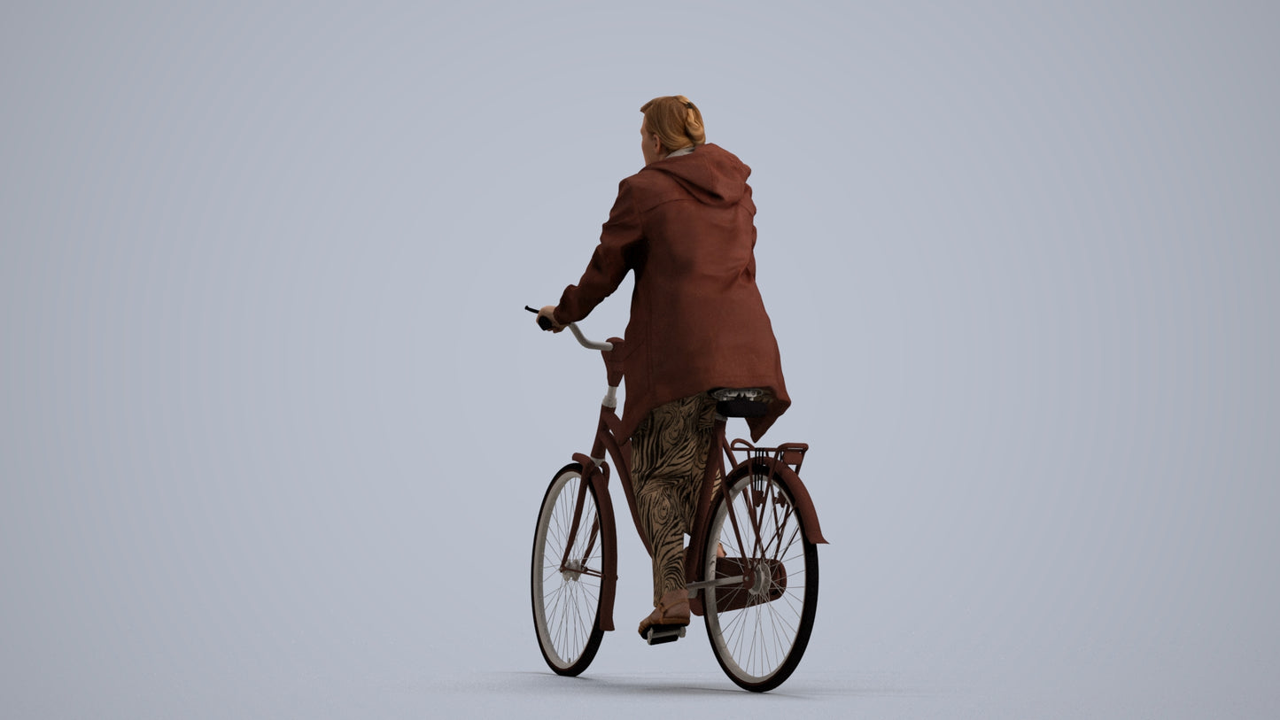 3D people model woman casual cycling, scanned human for 3ds Max rendering, front view render