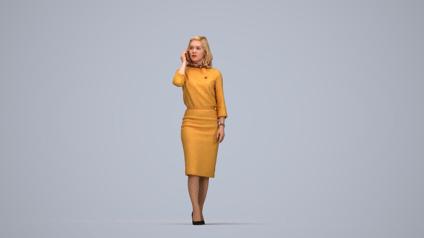 realistic 3D people woman business walking, render-ready for V-Ray and Corona, FBX OBJ, top-down view render