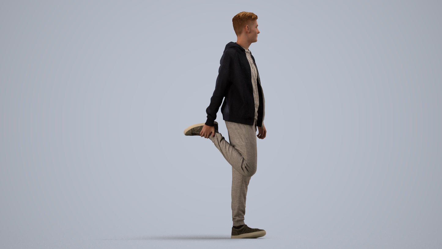 realistic 3D human man sport, archviz people FBX OBJ for Blender, side view render
