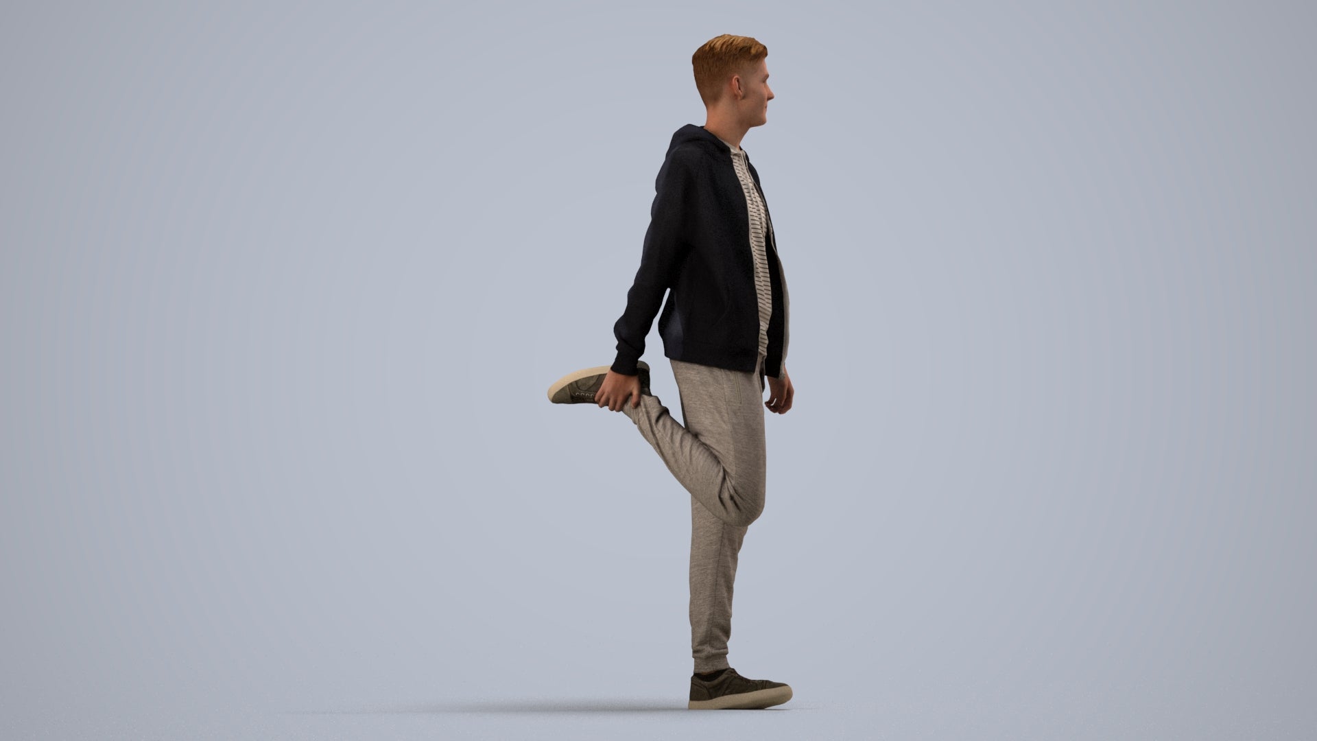 realistic 3D human man sport, archviz people FBX OBJ for Blender, side view render
