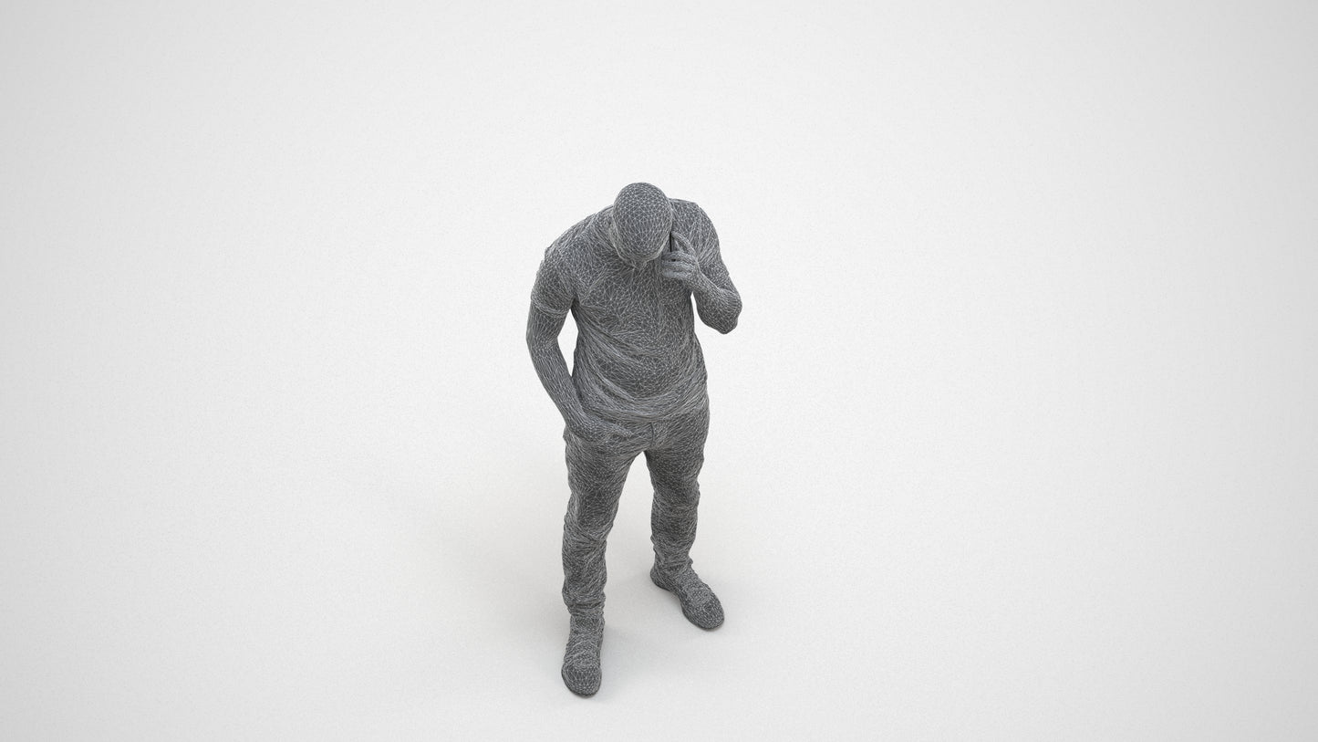 realistic 3D people man casual standing, render-ready for V-Ray and Corona, FBX OBJ, wireframe three-quarter view