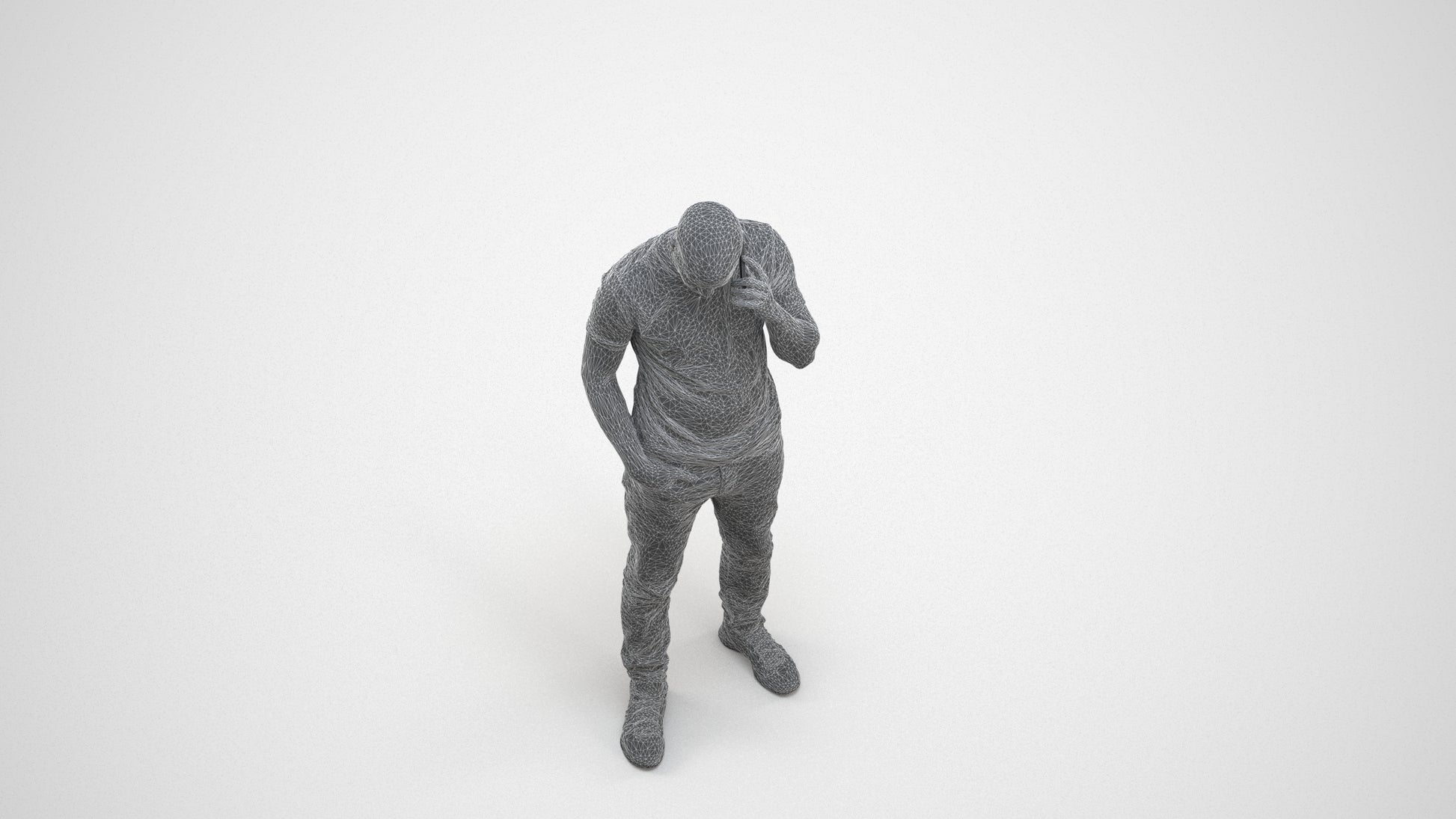 realistic 3D people man casual standing, render-ready for V-Ray and Corona, FBX OBJ, wireframe three-quarter view