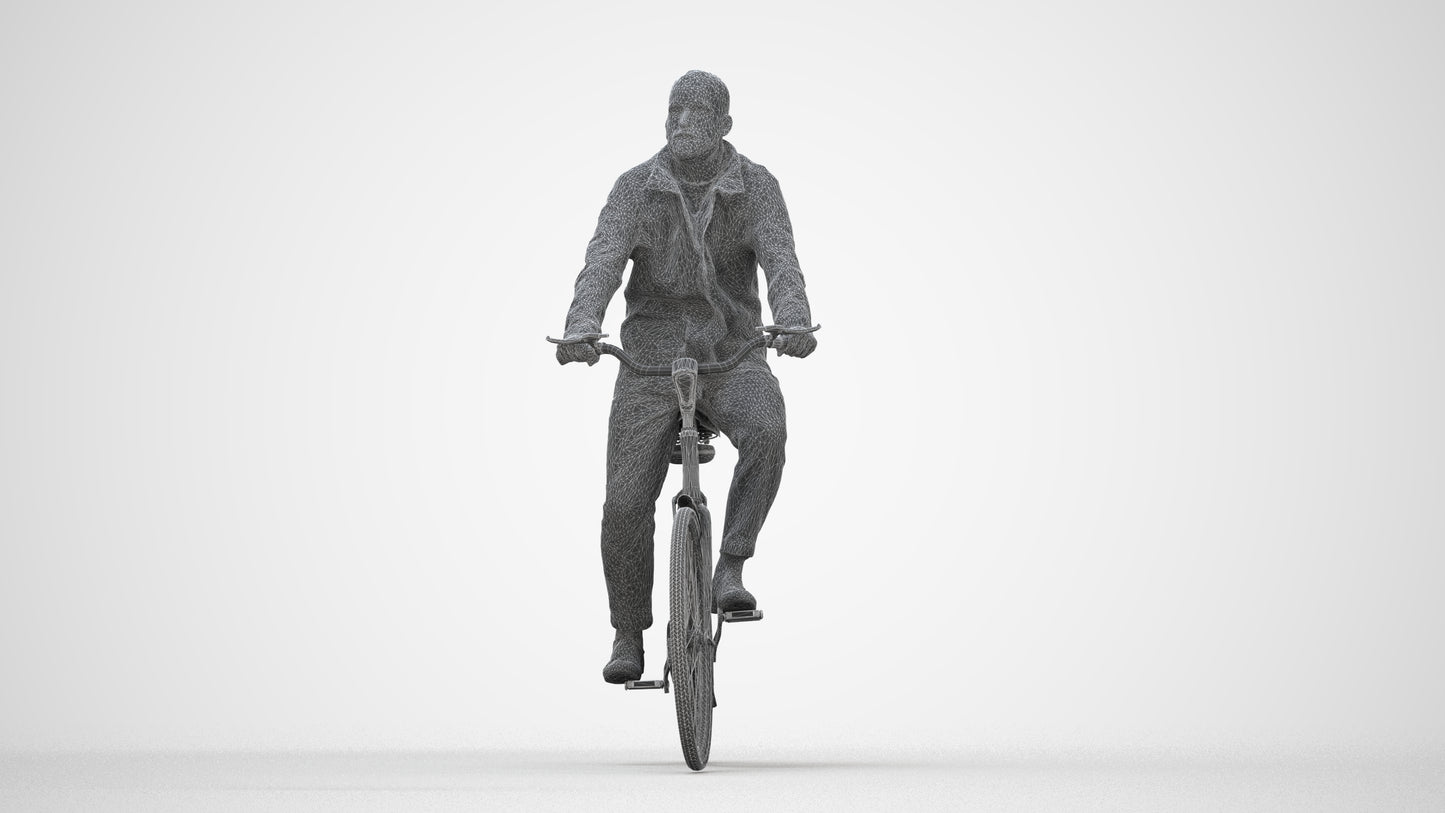 realistic 3D people man casual cycling, render-ready for V-Ray and Corona, FBX OBJ, wireframe back view