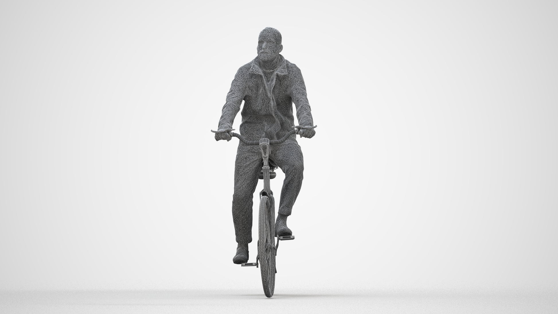 realistic 3D people man casual cycling, render-ready for V-Ray and Corona, FBX OBJ, wireframe back view