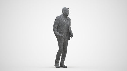 scanned 3D man business walking, photogrammetry people for Enscape and V-Ray, three-quarter front view render