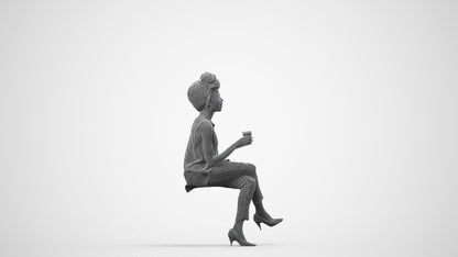 photogrammetry 3D woman casual sitting, realistic human model archviz FBX, wireframe side view