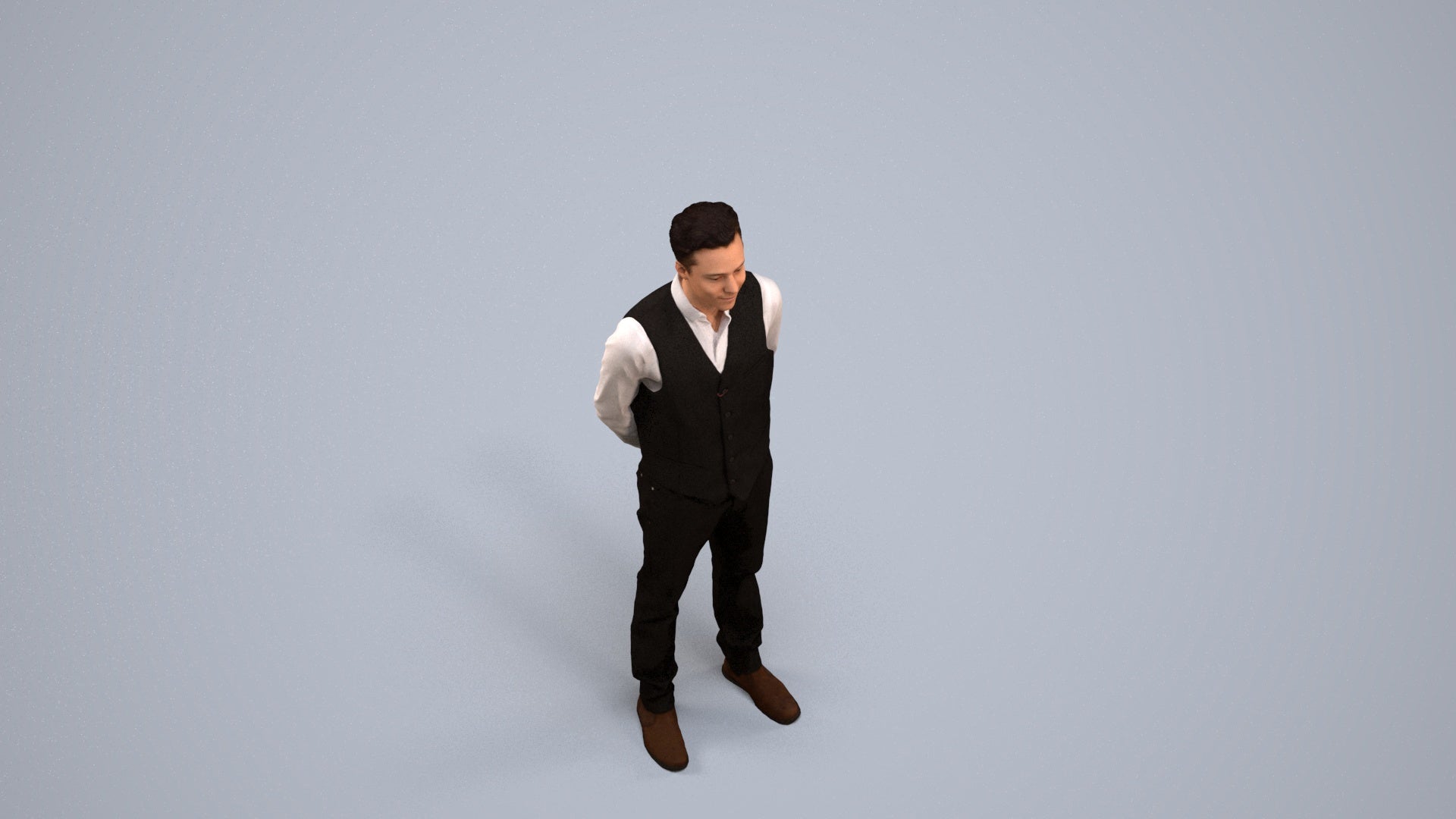 3D people model man hospitality, scanned human for 3ds Max rendering, back view render
