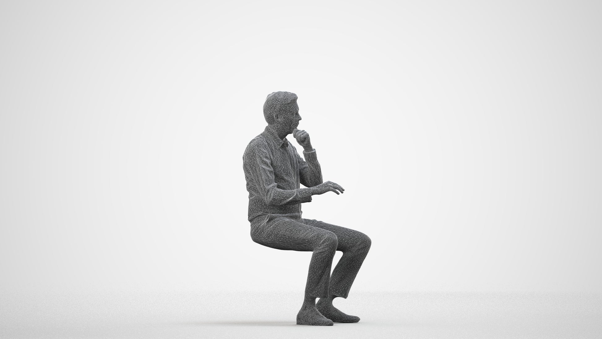 photogrammetry 3D man business, realistic human model archviz FBX, wireframe side view