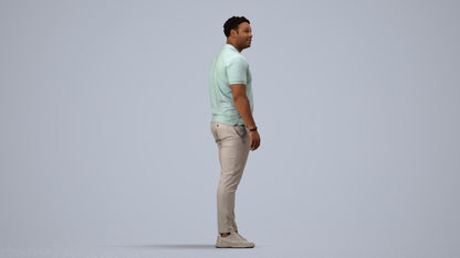 3D human model man casual standing, photogrammetry scanned person for archviz, side view render