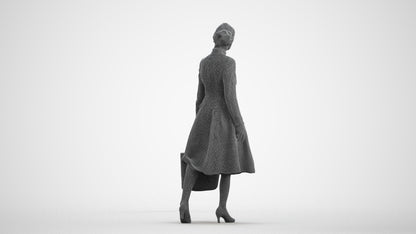 3D scanned senior woman standing business, photorealistic archviz people for Enscape and SketchUp, wireframe front view