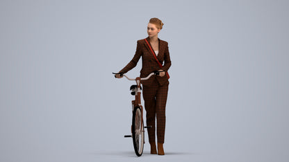realistic 3D human woman business cycling, archviz people FBX OBJ for Blender, standing pose render