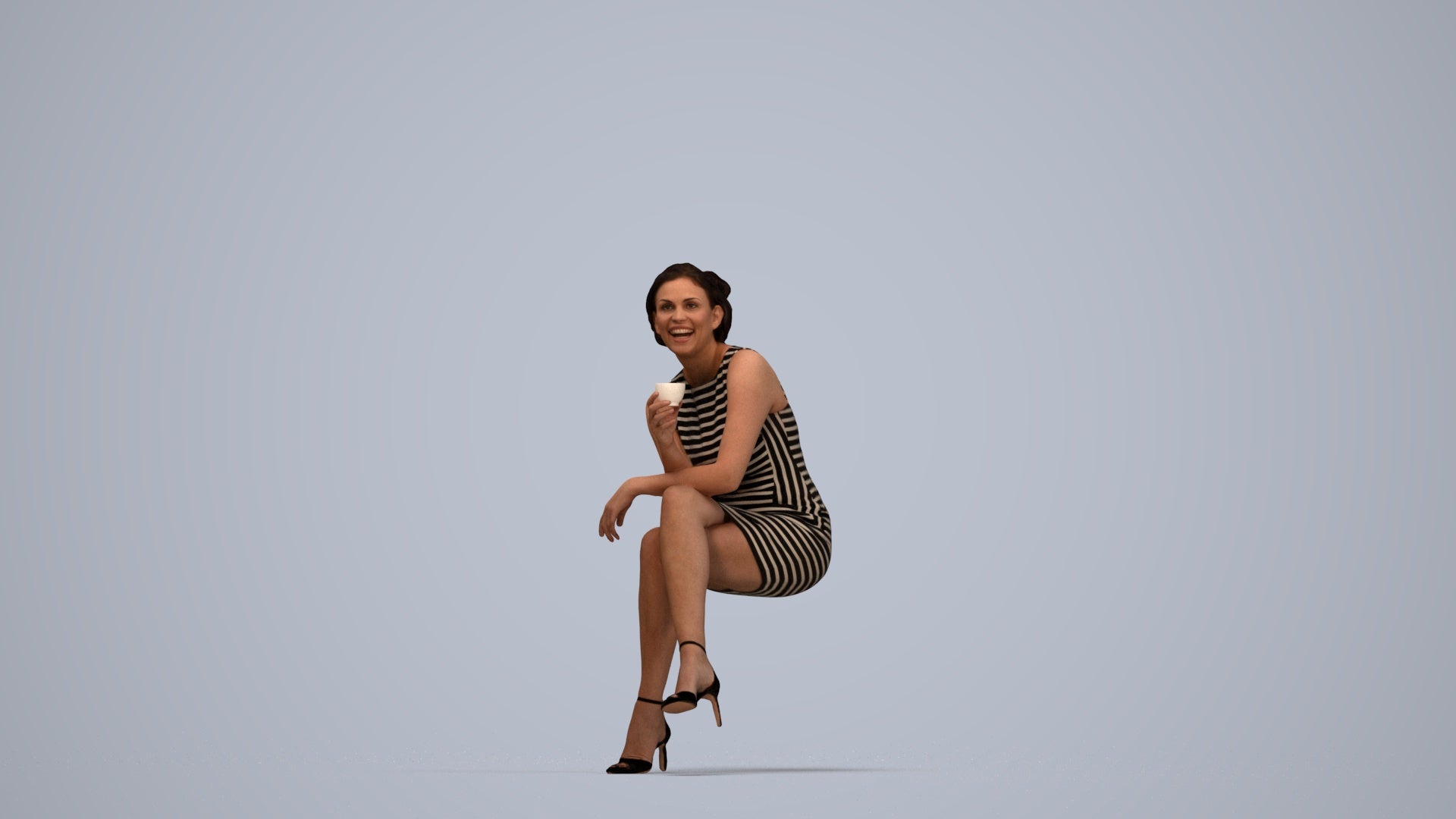 3D people model woman casual sitting, scanned human for 3ds Max rendering, top-down view render