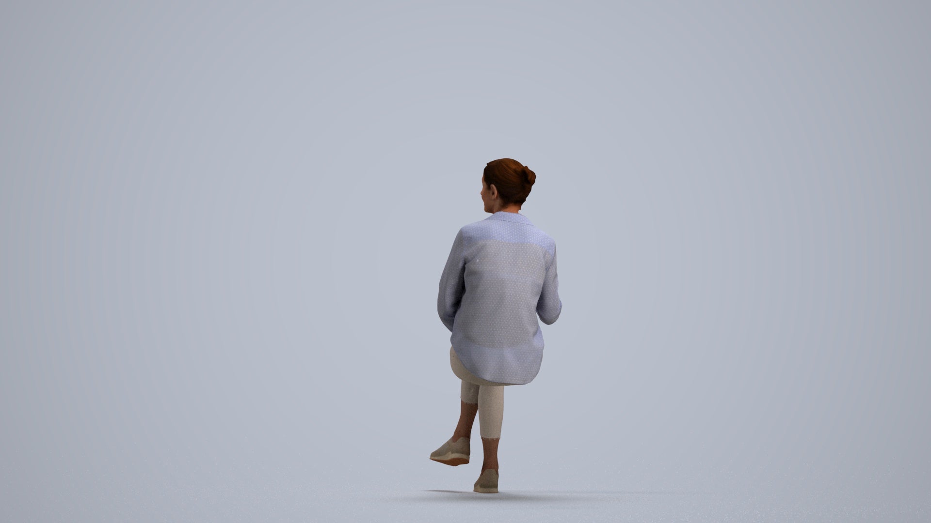 realistic 3D human senior woman casual sitting, archviz people FBX OBJ for Blender, front view render